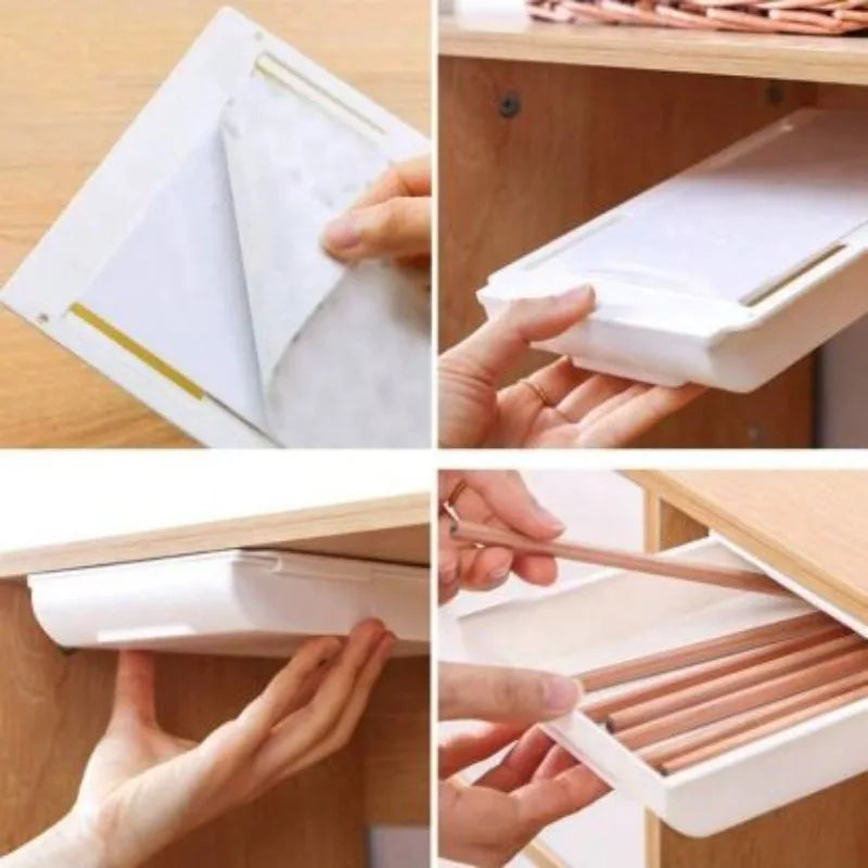 Under Desk Storage Drawer – Hidden Self-Adhesive Organizer for Office & Home