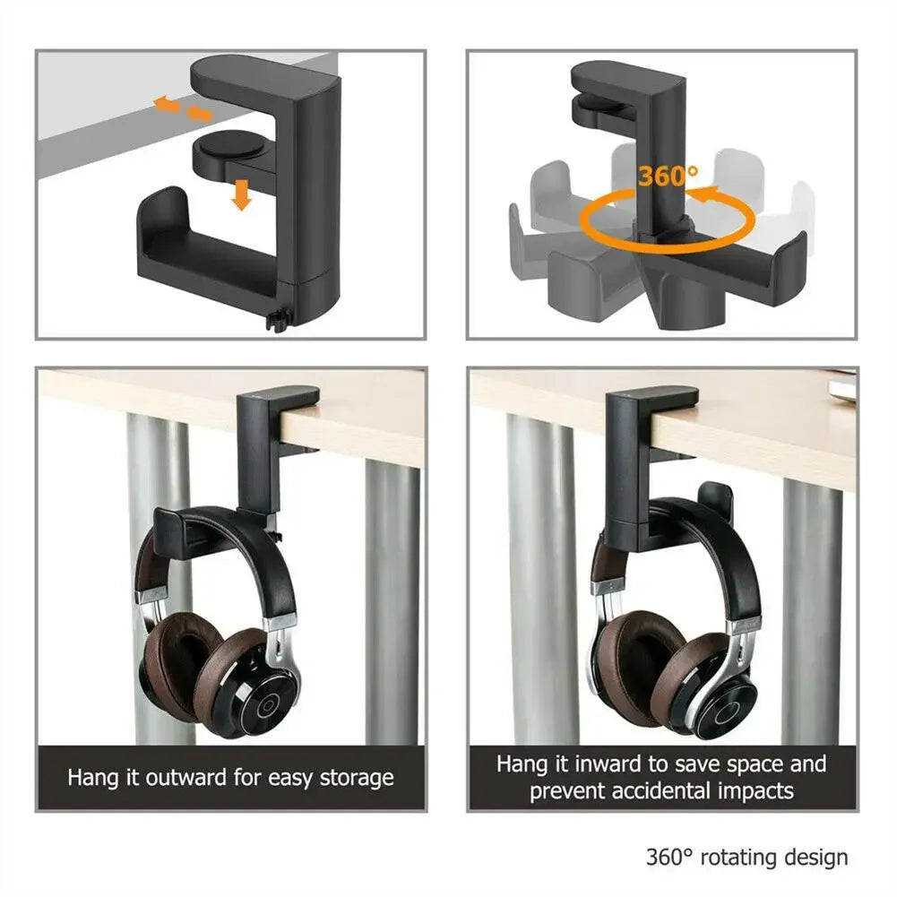 360° Rotating Under Desk Headphone Hook