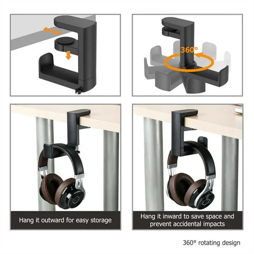 360° Rotating Under Desk Headphone Hook